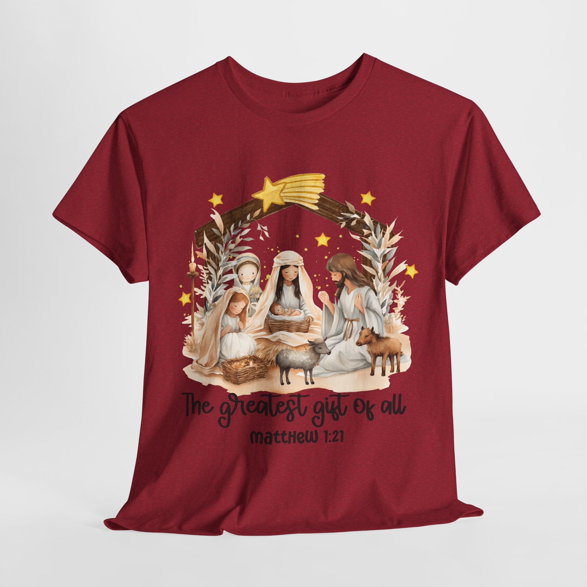 The Greatest Gift of All Heavy Cotton Tee - Christmas Nativity Design