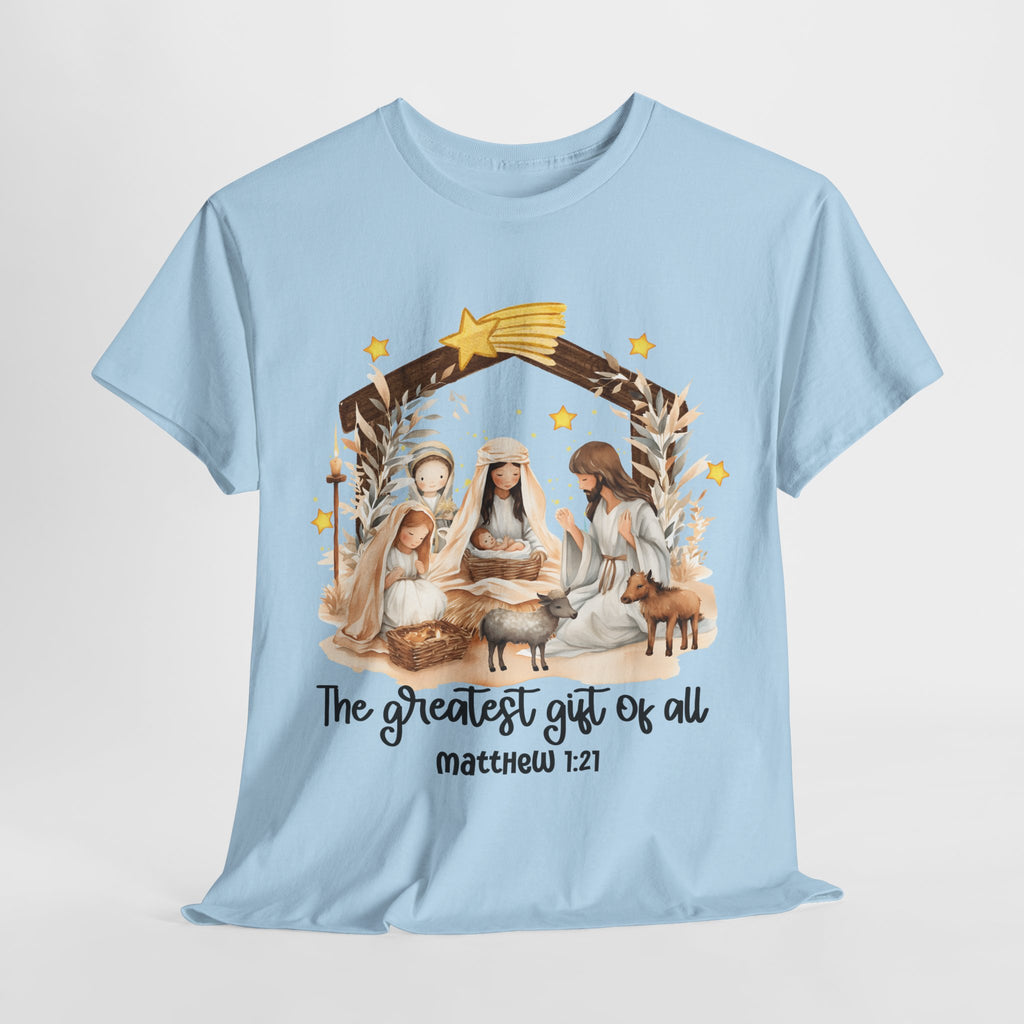 The Greatest Gift of All Heavy Cotton Tee - Christmas Nativity Design