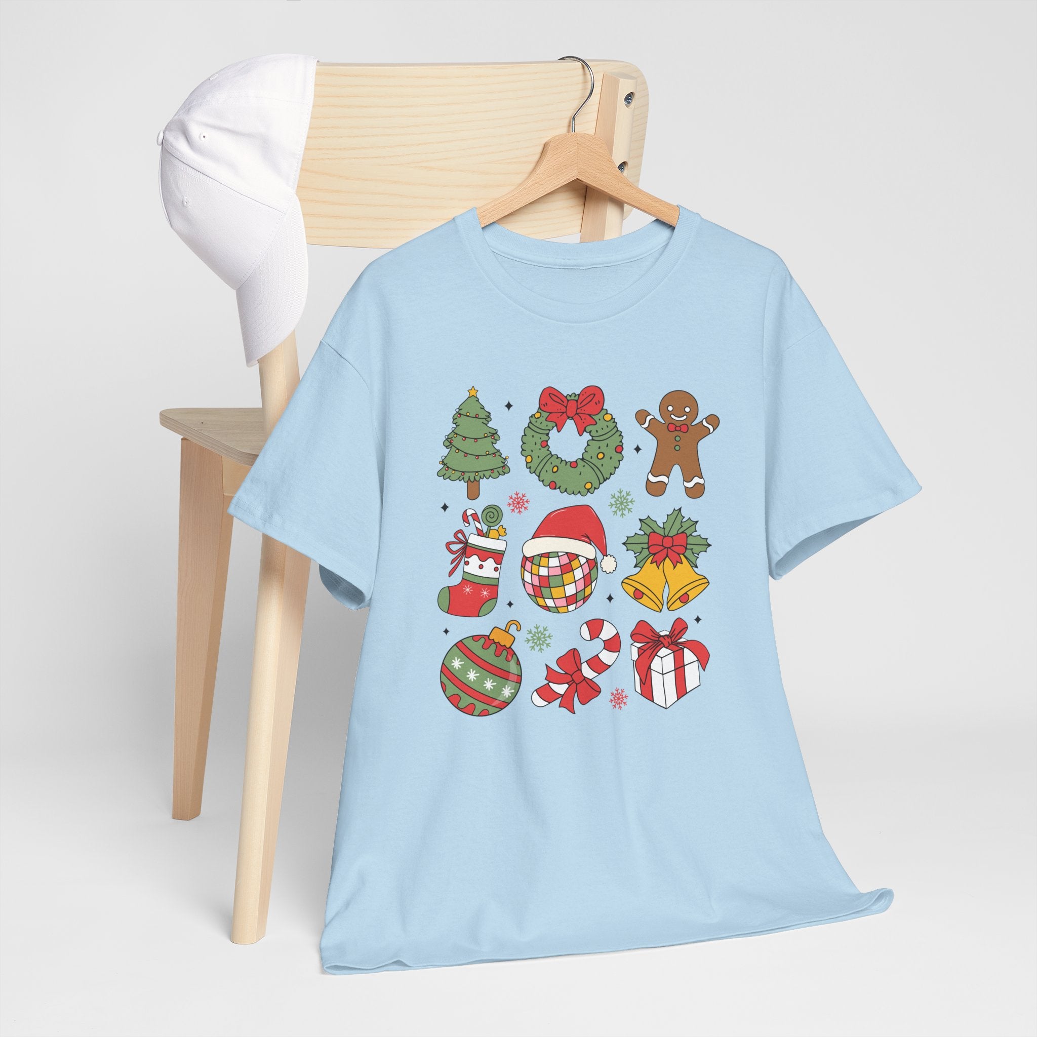 Festive Holiday Heavy Cotton Tee - Christmas Cheer Design