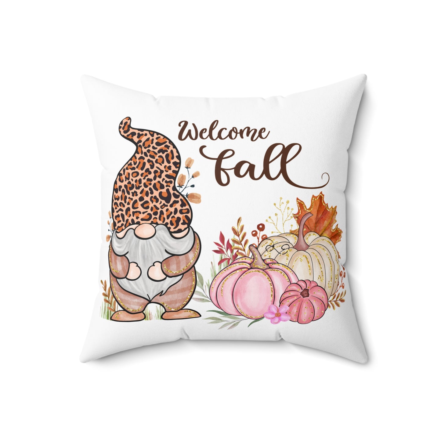 Welcome Fall Gnome Throw Pillow — Autumn Pumpkin Decorative Pillow
