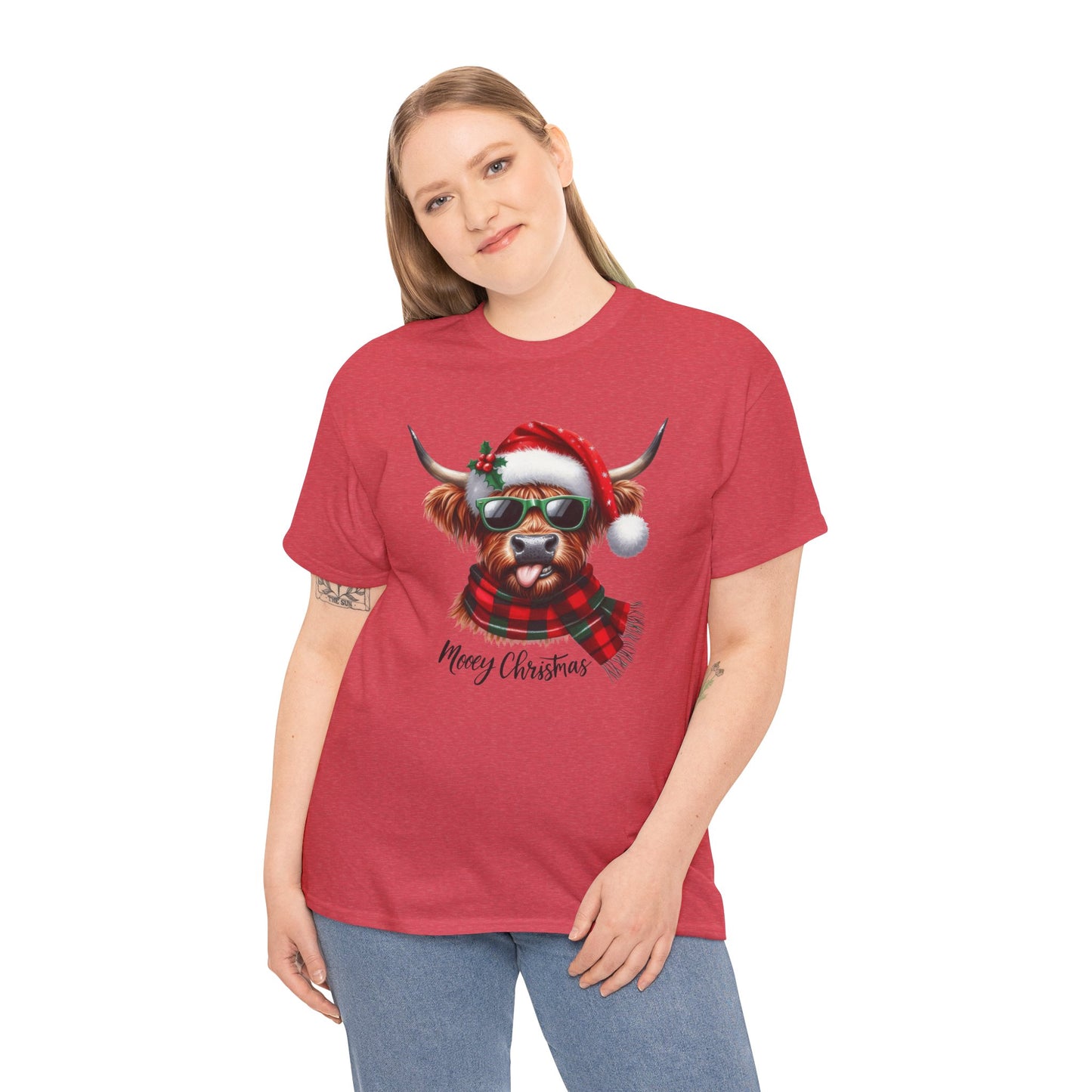 Merry Christmas Highland Cow Tee - Heavy Cotton Shirt