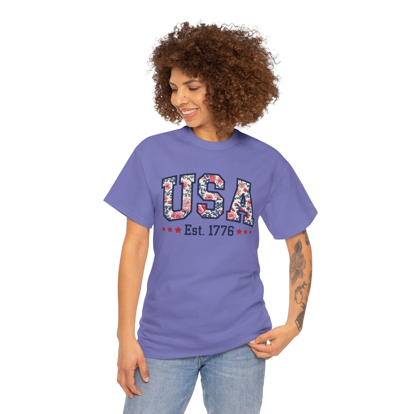 Patriotic USA Floral- Tee