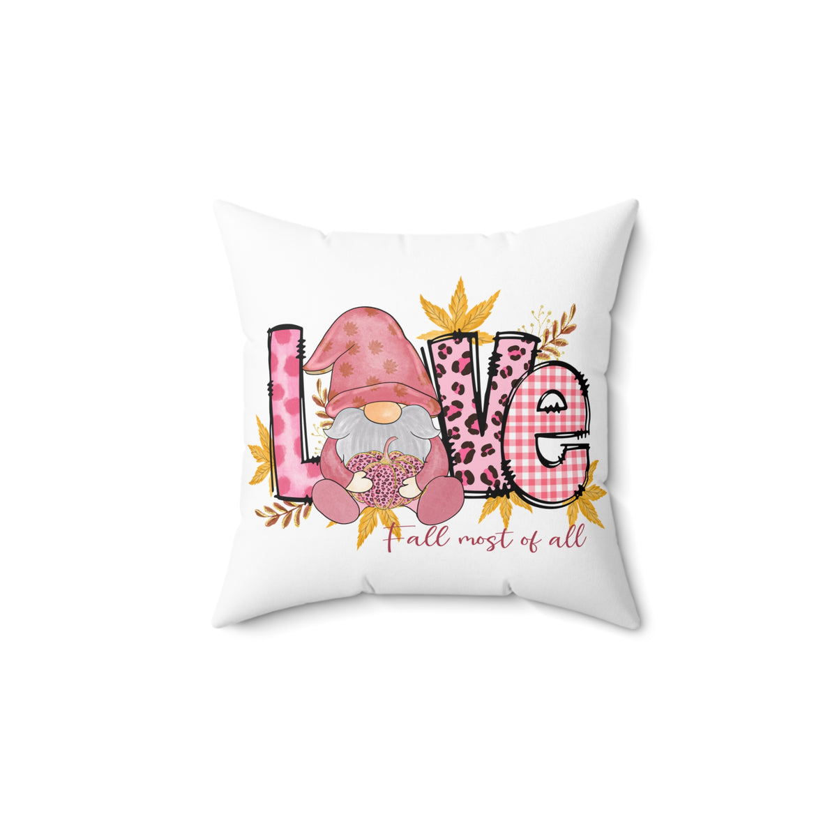 Fall Gnome 'Love' Decorative Pillow - Autumn Accent Throw Cushion