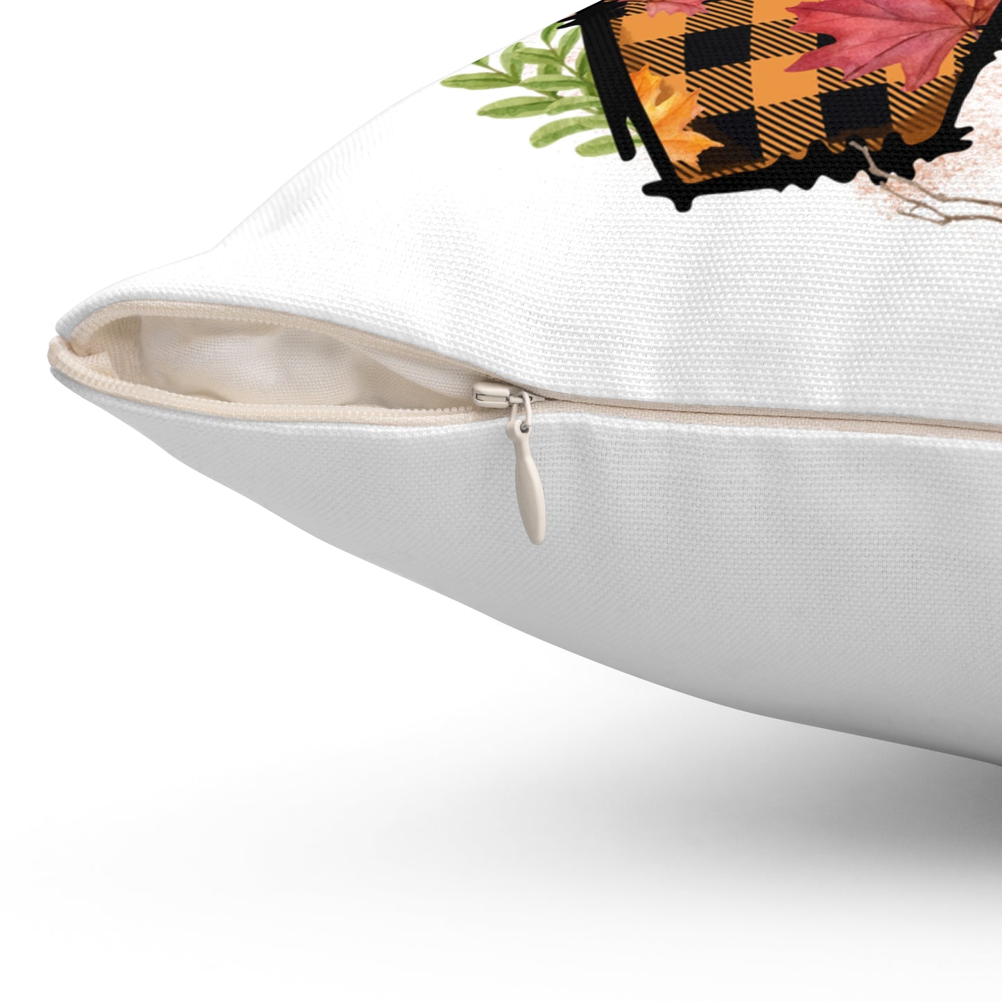 Autumn LOVE Pillow — Fall Plaid Pumpkin Coffee Decorative Throw Pillow