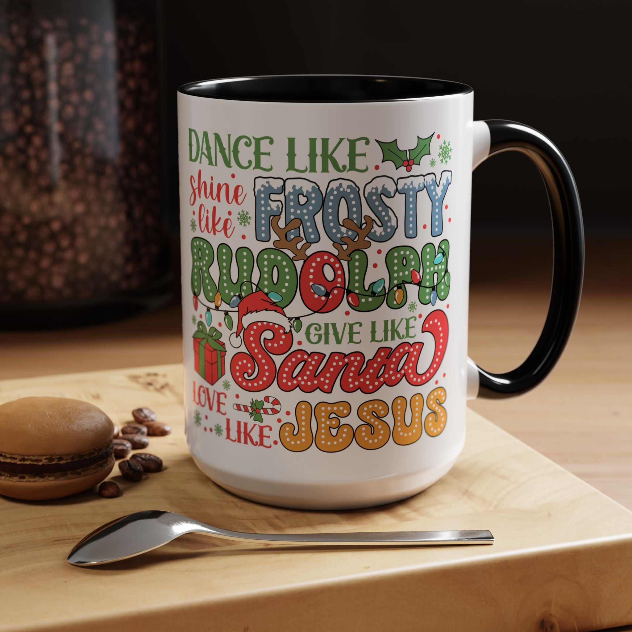 Festive Accent Coffee Mug - Holiday Cheer with Santa & Friends Design