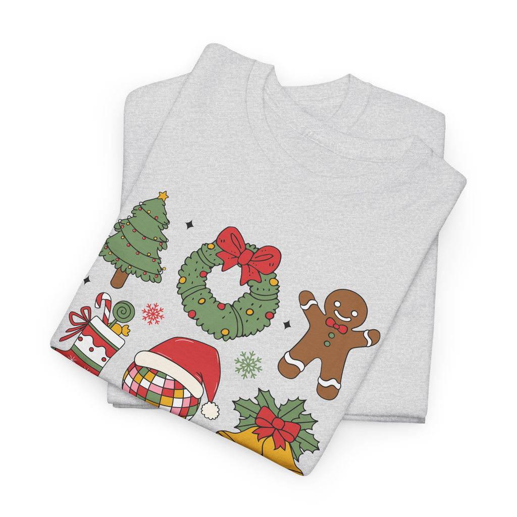 Festive Holiday Heavy Cotton Tee - Christmas Cheer Design