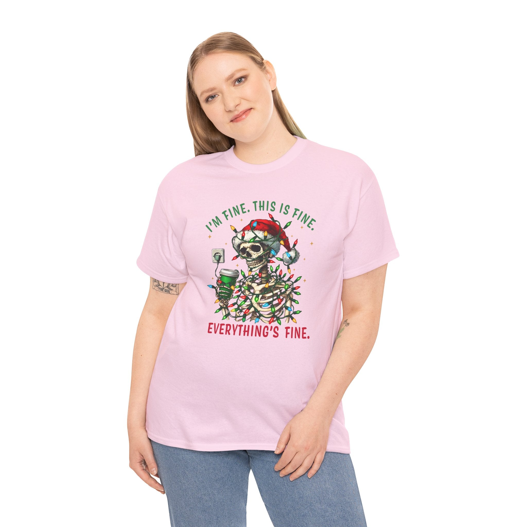 Funny Christmas Skeleton Tee - 'I'm Fine, This is Fine' Holiday T-Shirt