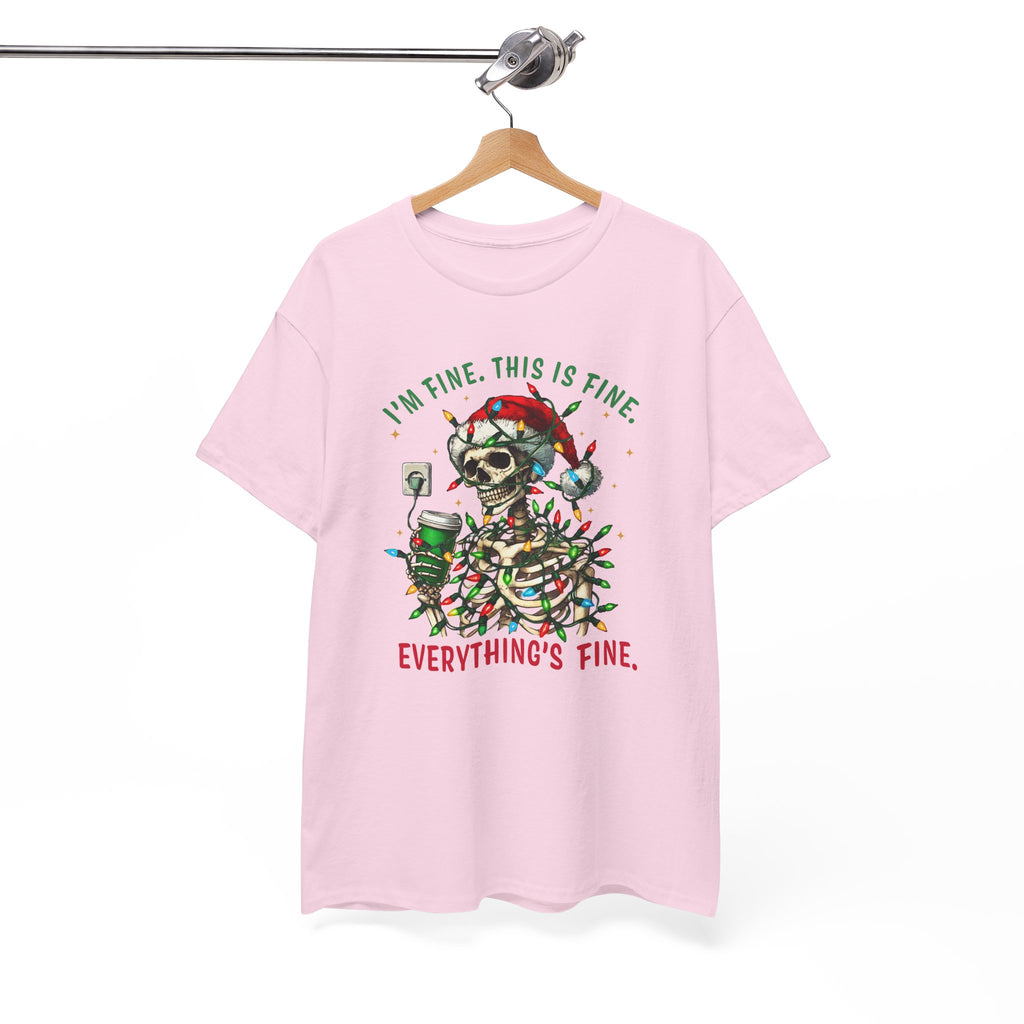 Funny Christmas Skeleton Tee - 'I'm Fine, This is Fine' Holiday T-Shirt