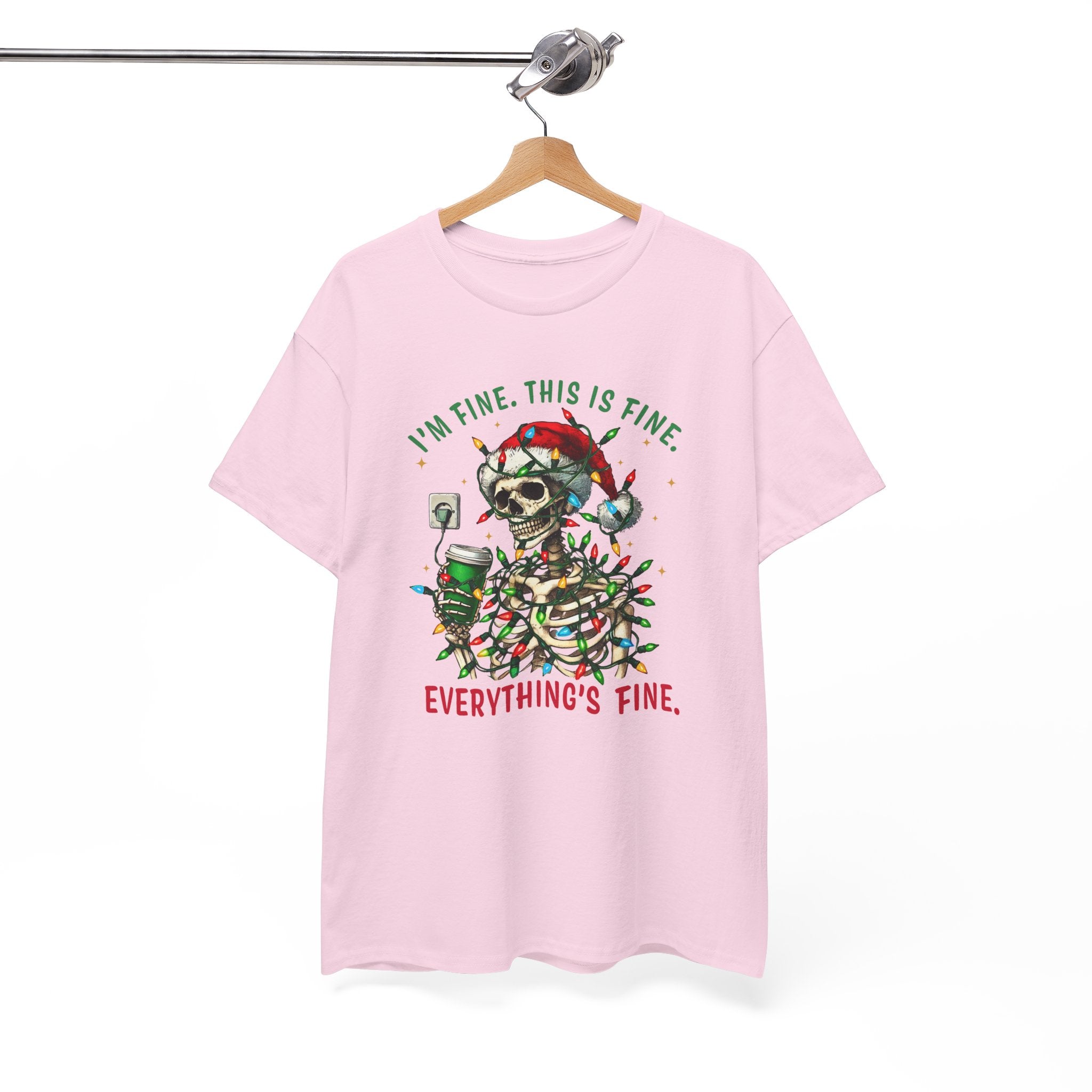 Funny Christmas Skeleton Tee - 'I'm Fine, This is Fine' Holiday T-Shirt