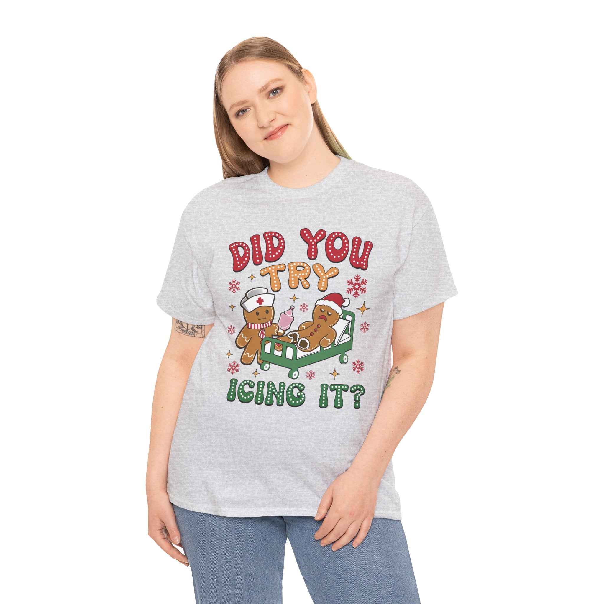 Playful Holiday Heavy Cotton Tee - 'Did You Try Icing It?'