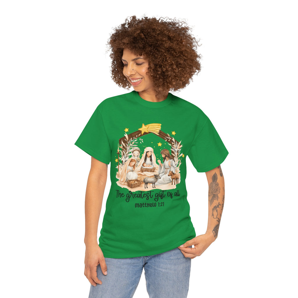 The Greatest Gift of All Heavy Cotton Tee - Christmas Nativity Design