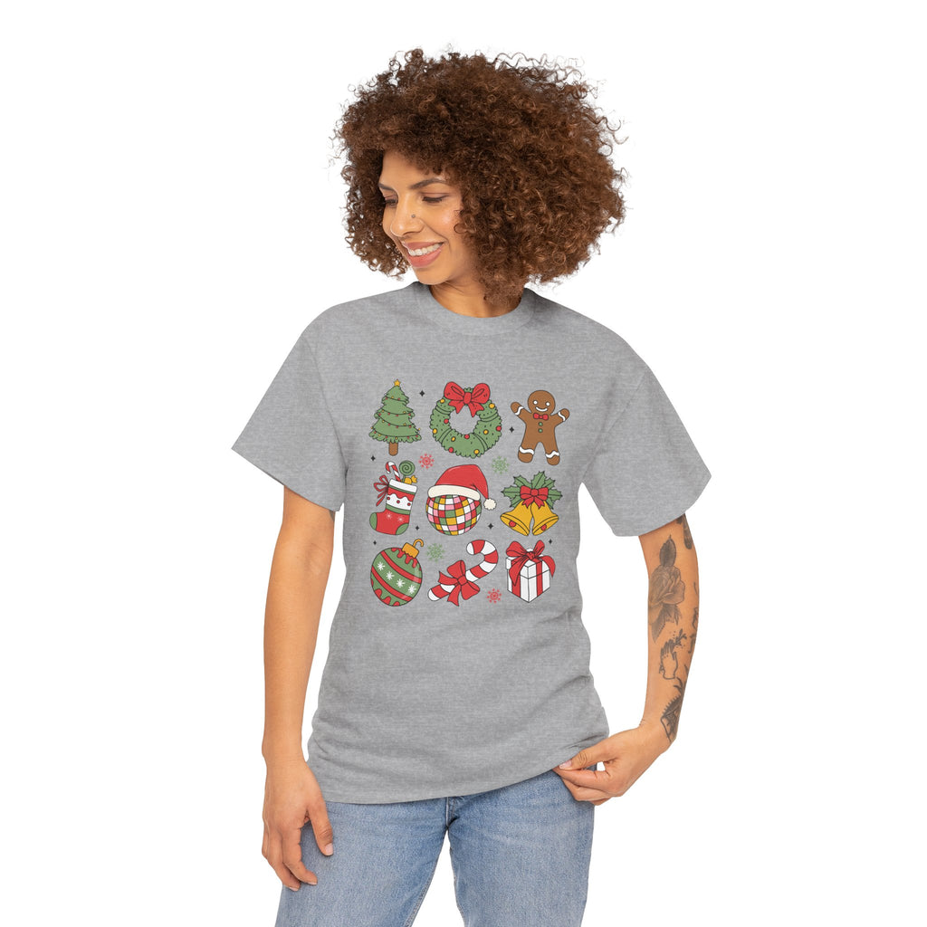 Festive Holiday Heavy Cotton Tee - Christmas Cheer Design