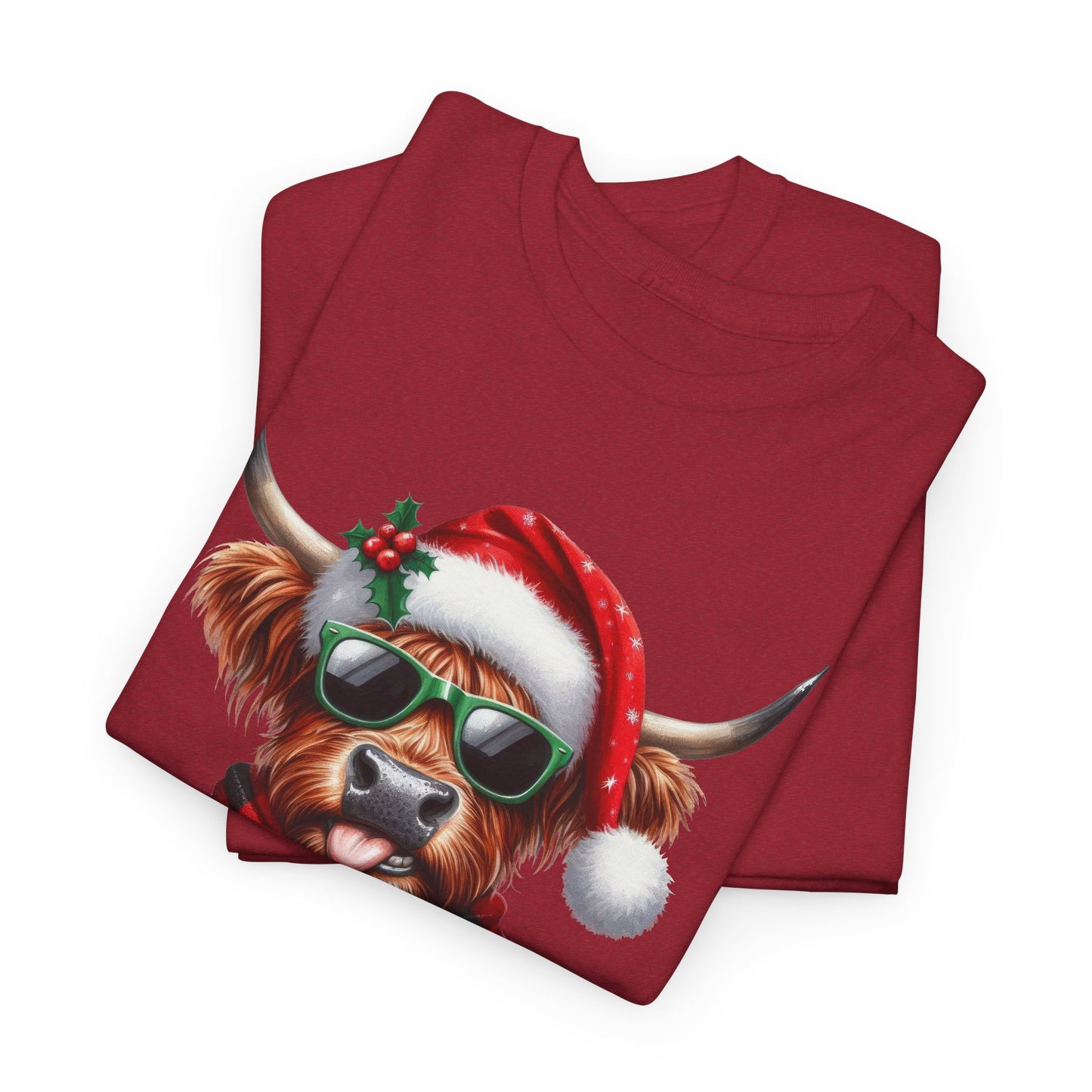 Merry Christmas Highland Cow Tee - Heavy Cotton Shirt