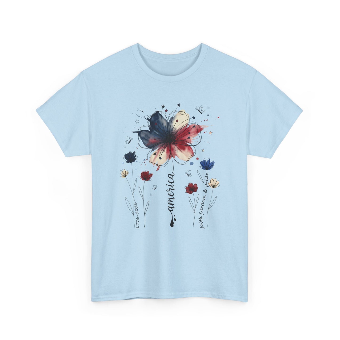 Patriotic Watercolor Butterfly T‑Shirt — America Floral Tee