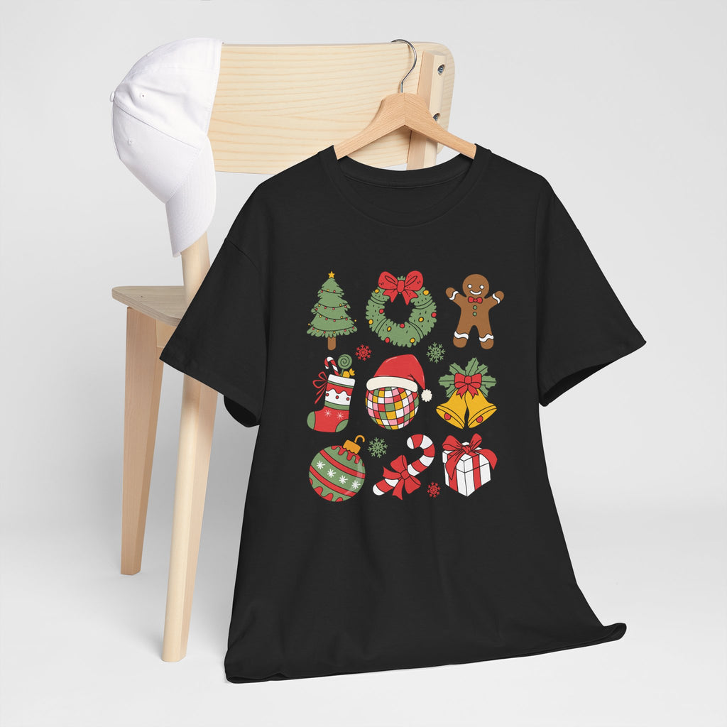 Festive Holiday Heavy Cotton Tee - Christmas Cheer Design