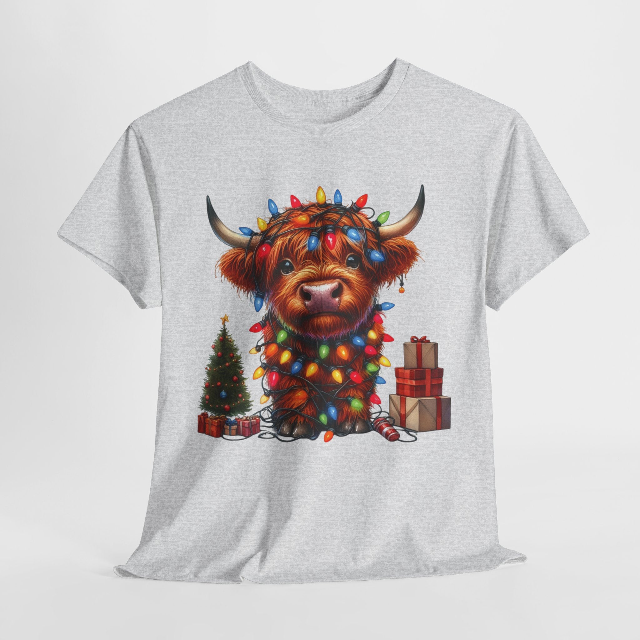 Festive Highland Cow Heavy Cotton Tee - Holiday Cheer