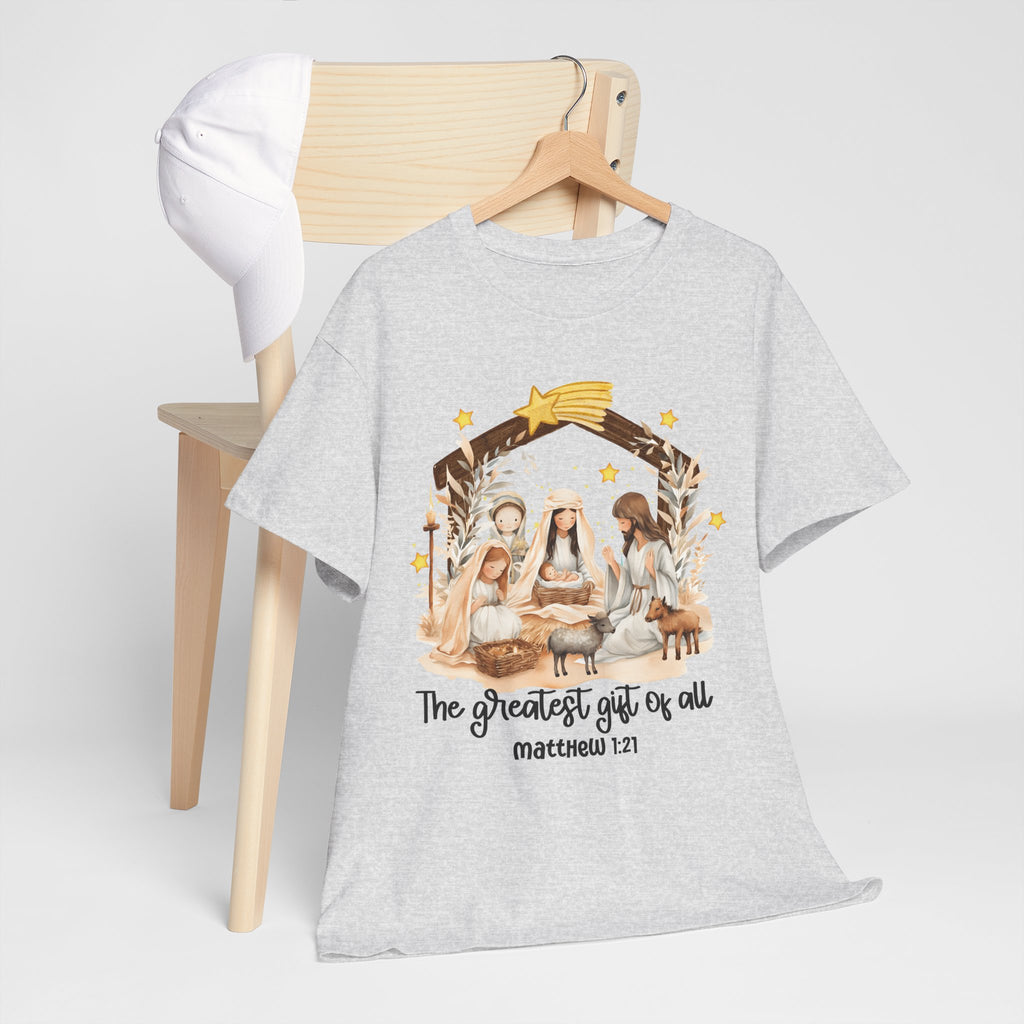 The Greatest Gift of All Heavy Cotton Tee - Christmas Nativity Design
