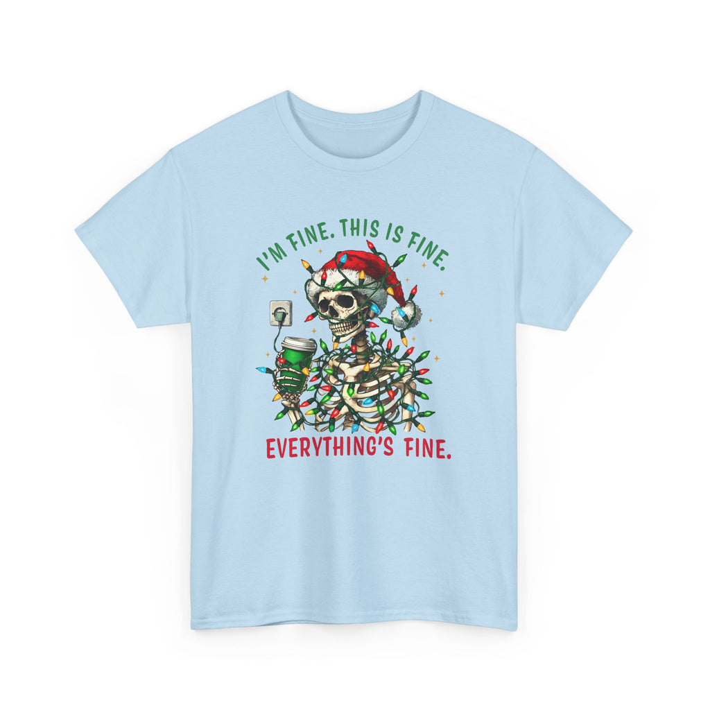 Funny Christmas Skeleton Tee - 'I'm Fine, This is Fine' Holiday T-Shirt