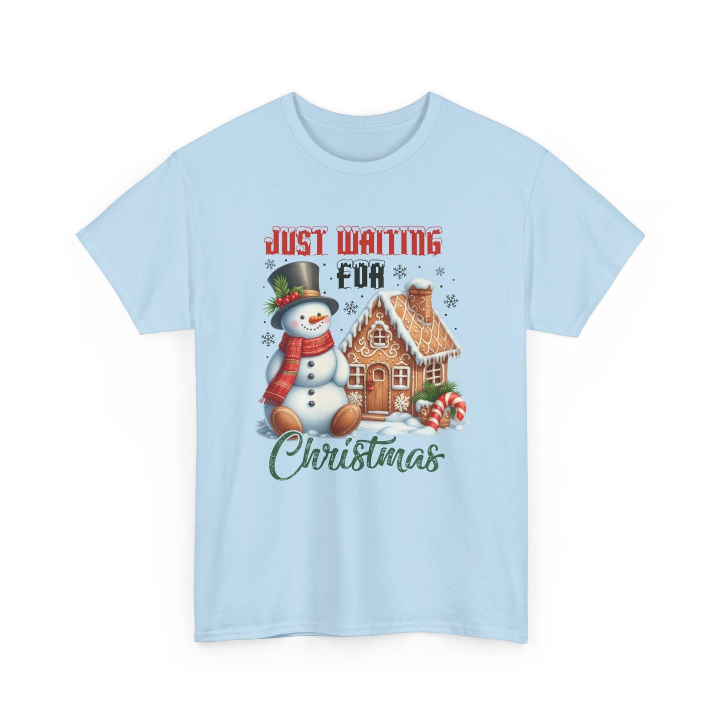 Christmas Snowman Heavy Cotton Tee - 'Just Waiting for Christmas'