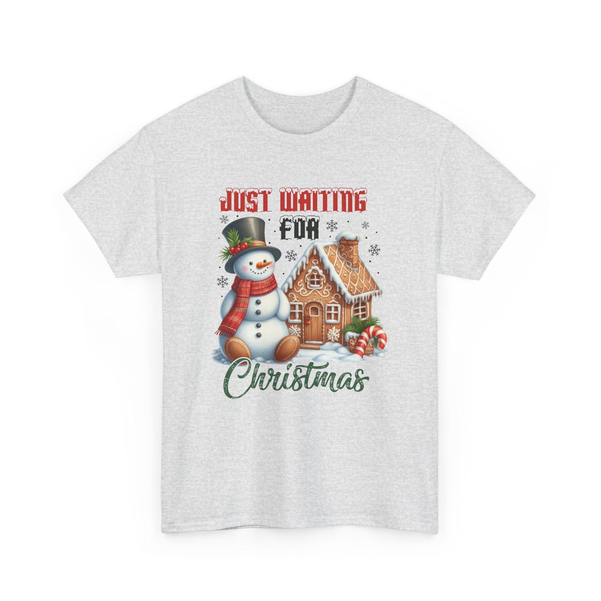 Christmas Snowman Heavy Cotton Tee - 'Just Waiting for Christmas'
