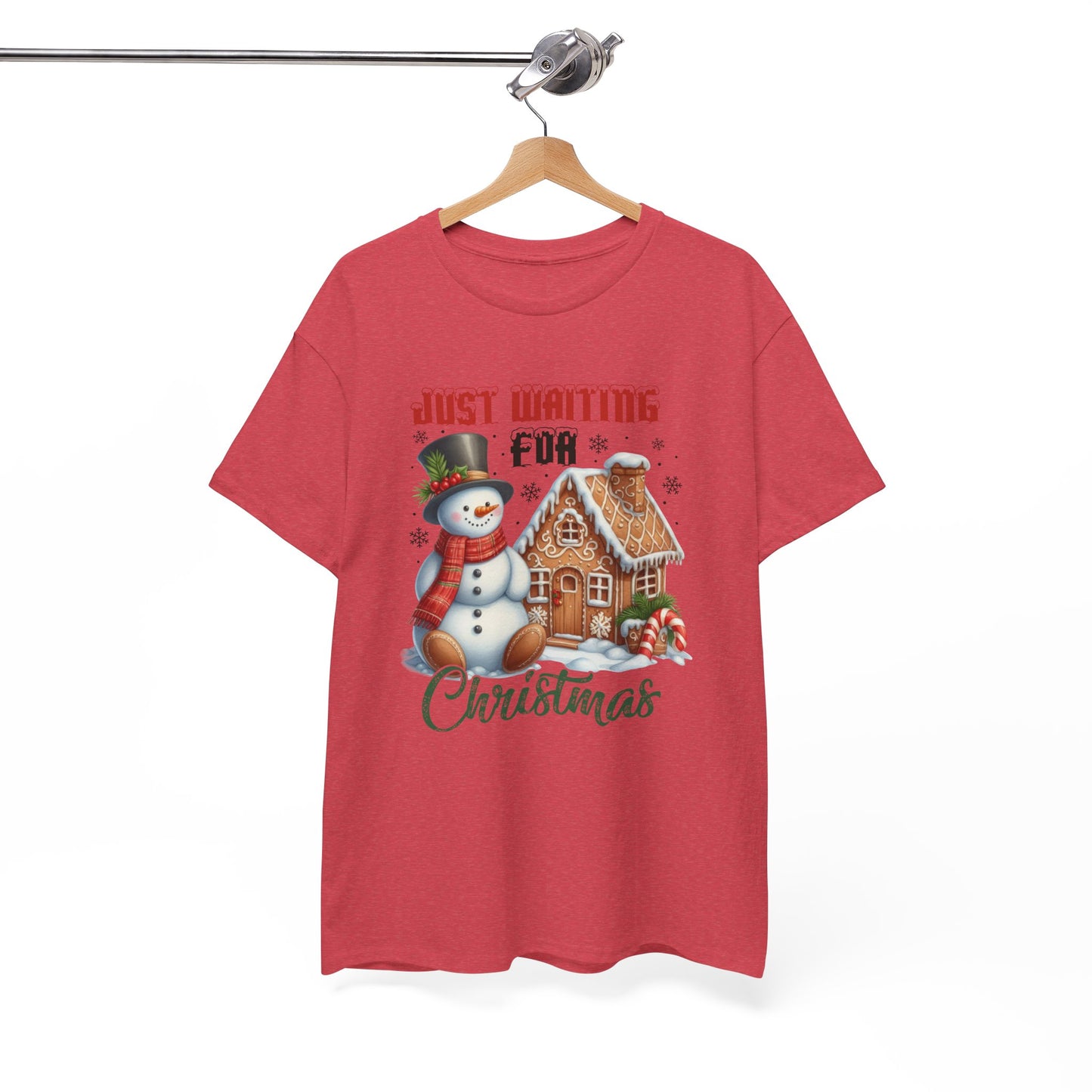 Christmas Snowman Heavy Cotton Tee - 'Just Waiting for Christmas'