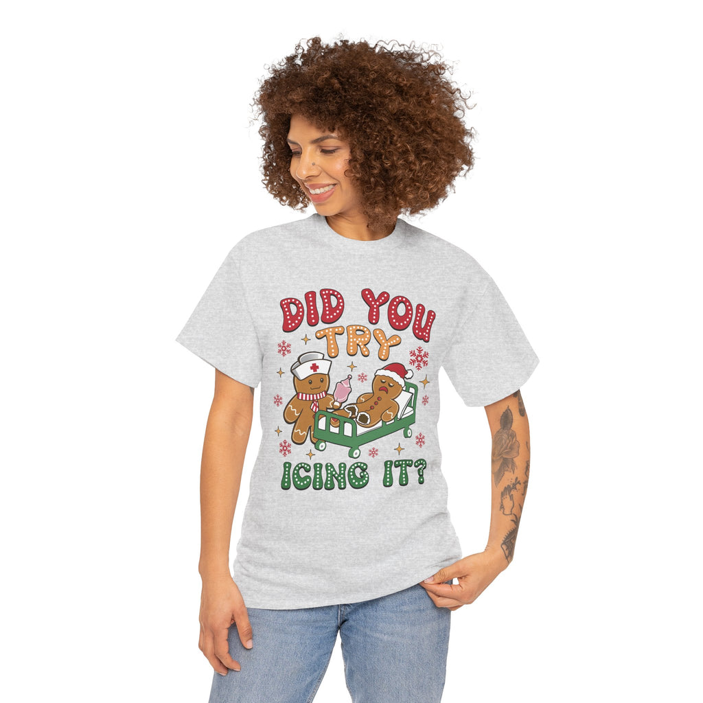 Playful Holiday Heavy Cotton Tee - 'Did You Try Icing It?'