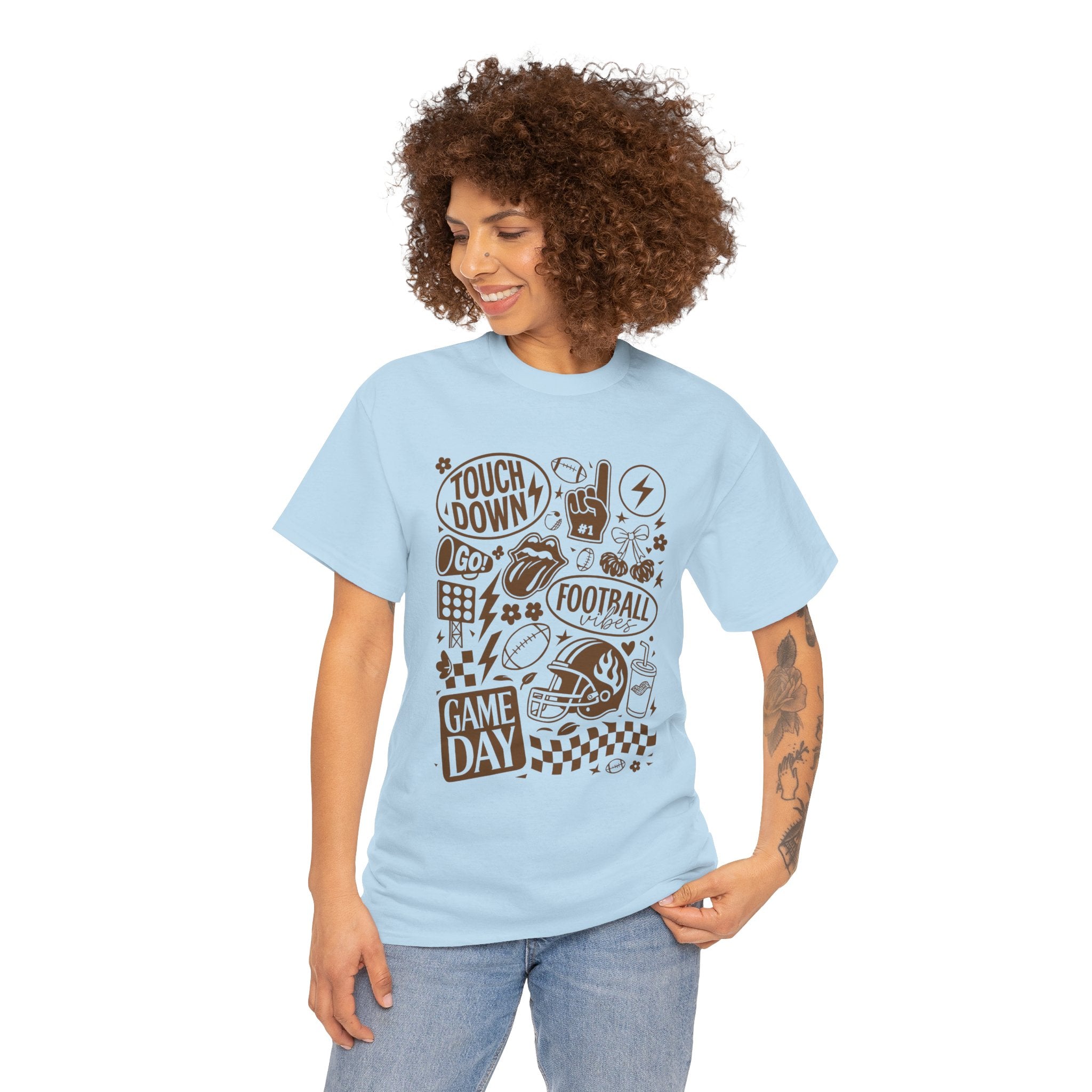 Football Game Day Heavy Cotton Tee with Touchdown Design