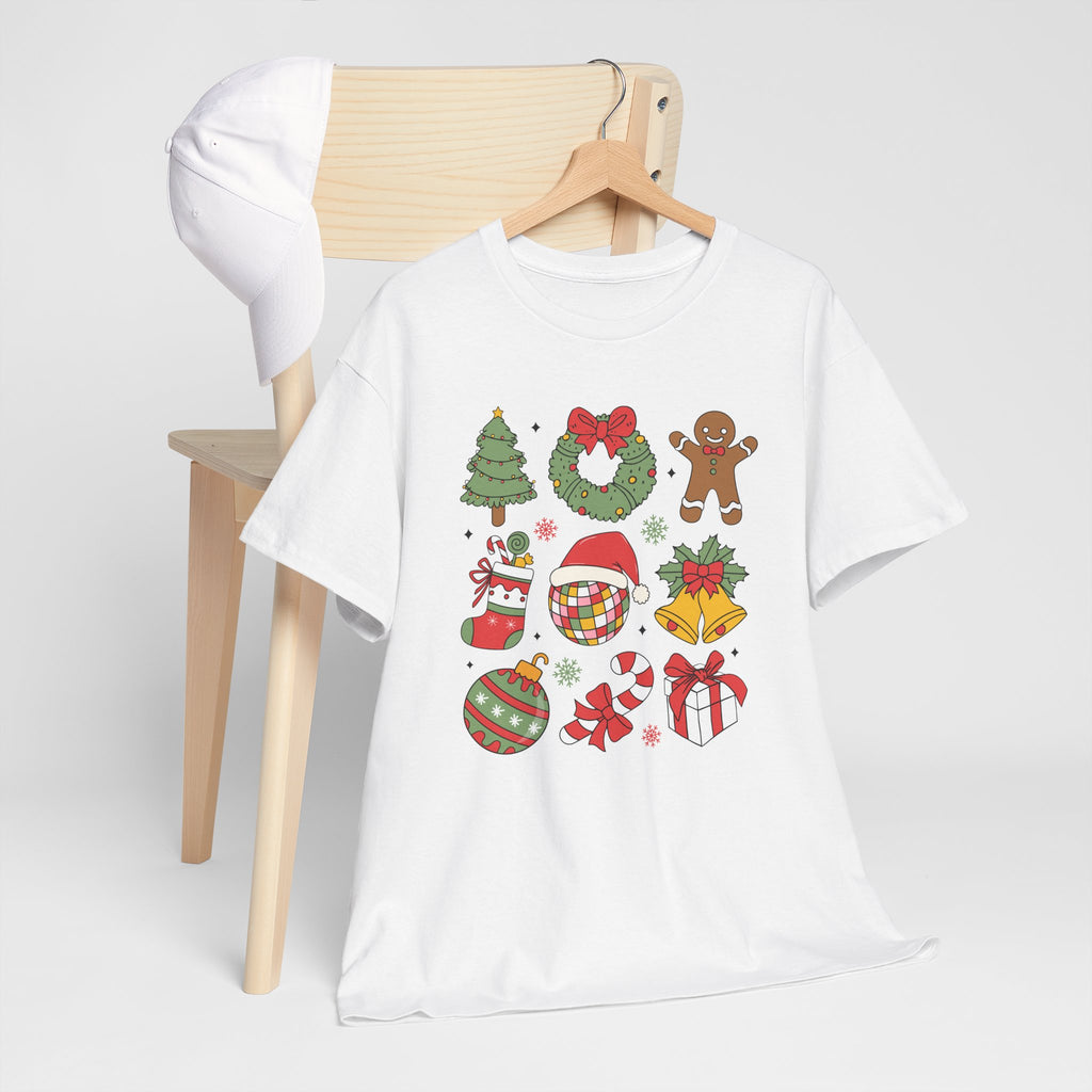 Festive Holiday Heavy Cotton Tee - Christmas Cheer Design