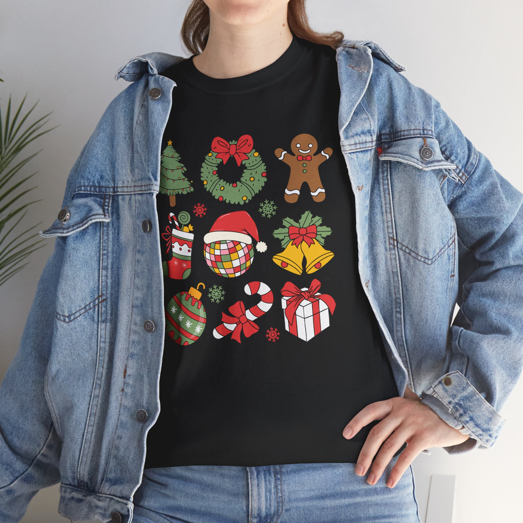 Festive Holiday Heavy Cotton Tee - Christmas Cheer Design
