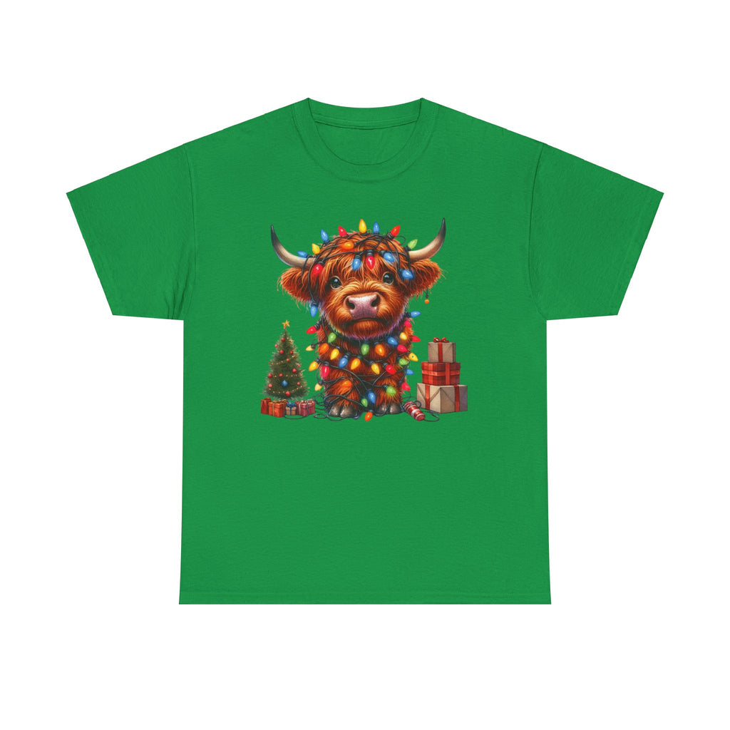 Festive Highland Cow Heavy Cotton Tee - Holiday Cheer
