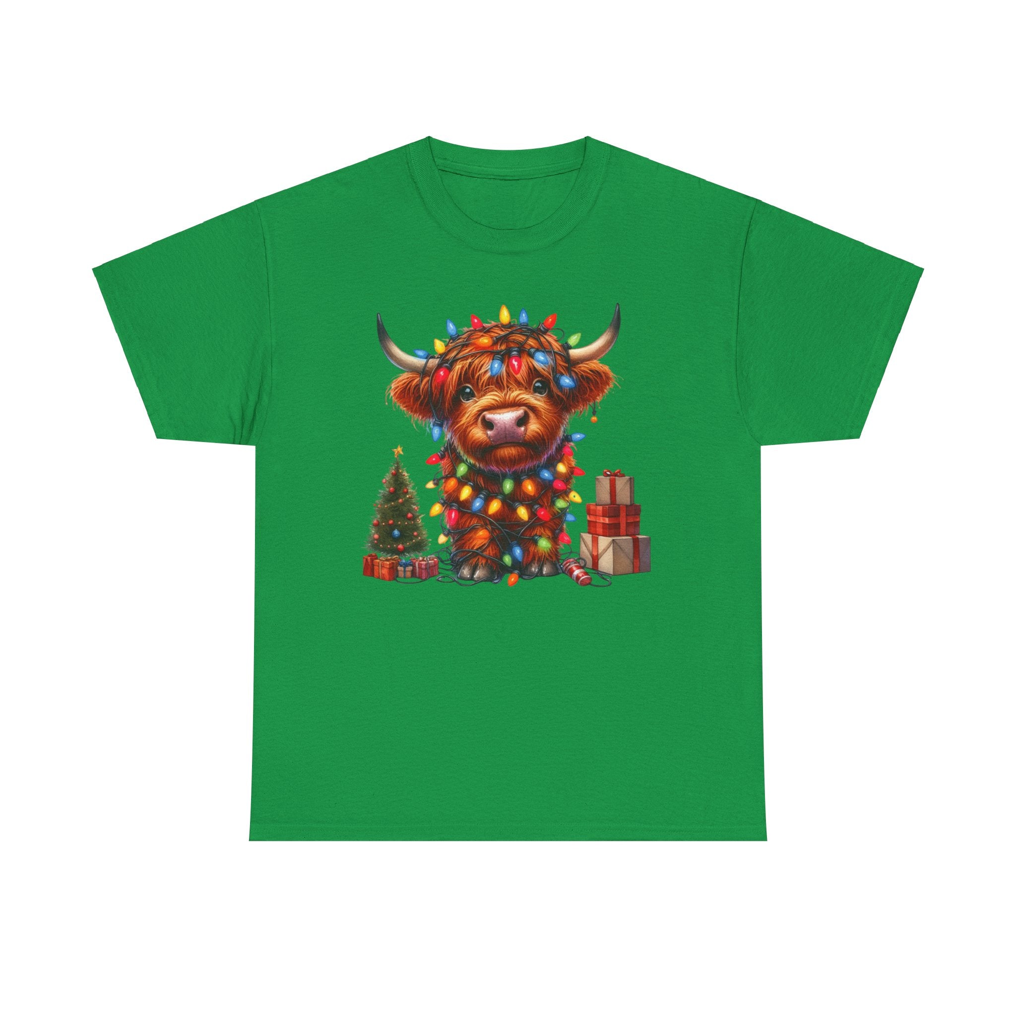 Festive Highland Cow Heavy Cotton Tee - Holiday Cheer