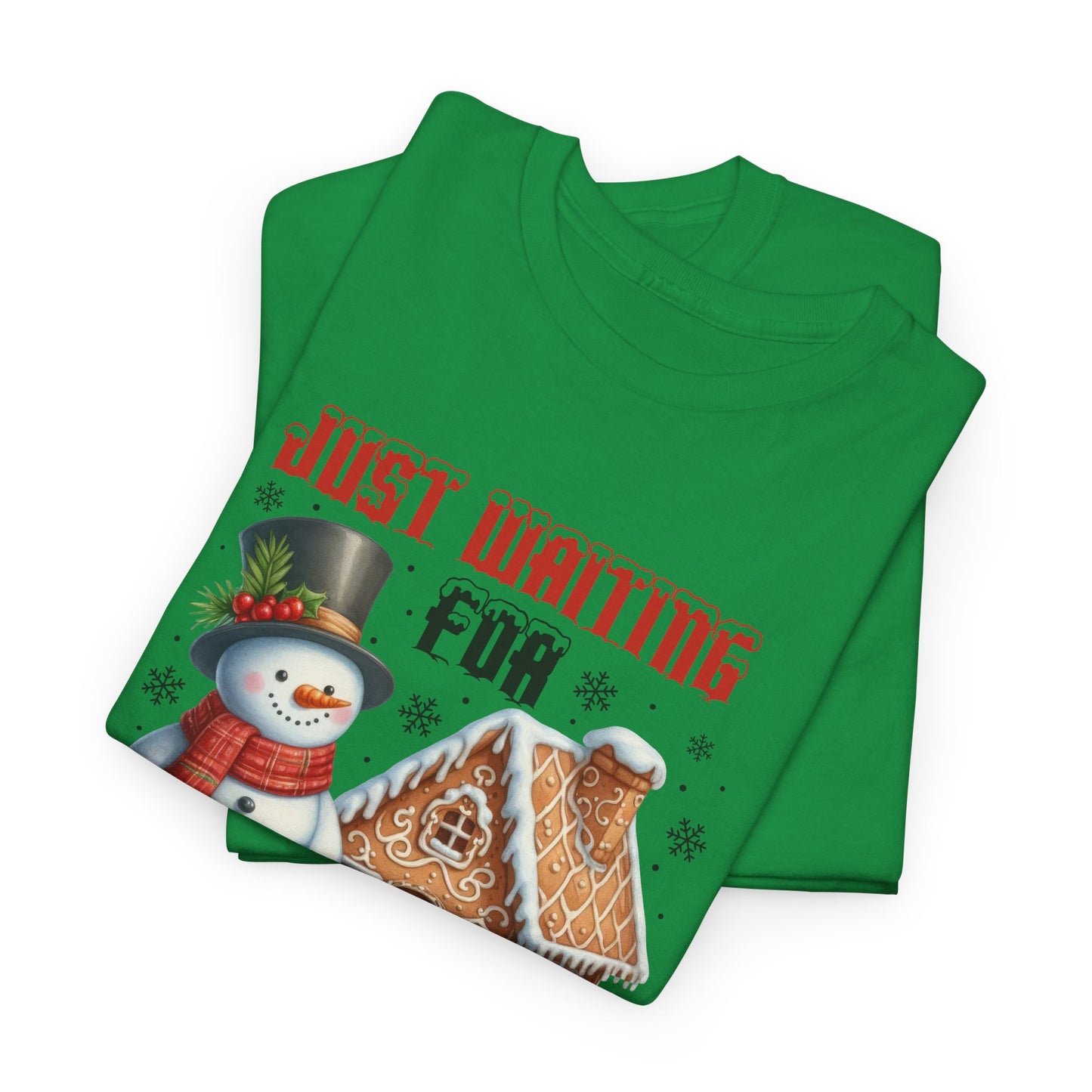 Christmas Snowman Heavy Cotton Tee - 'Just Waiting for Christmas'