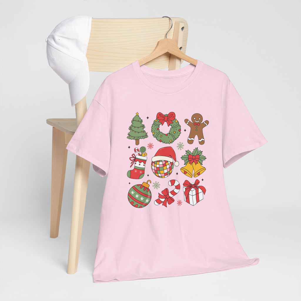 Festive Holiday Heavy Cotton Tee - Christmas Cheer Design