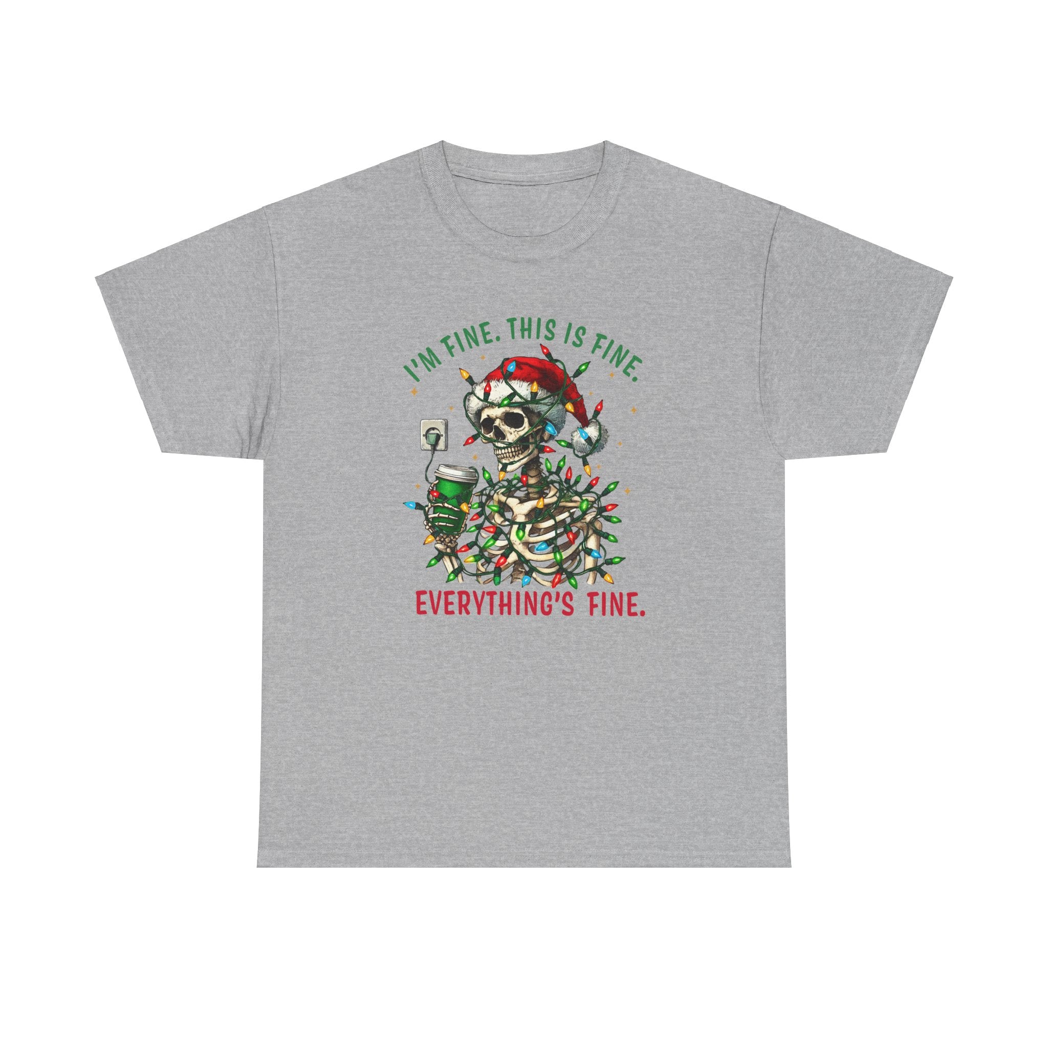 Funny Christmas Skeleton Tee - 'I'm Fine, This is Fine' Holiday T-Shirt