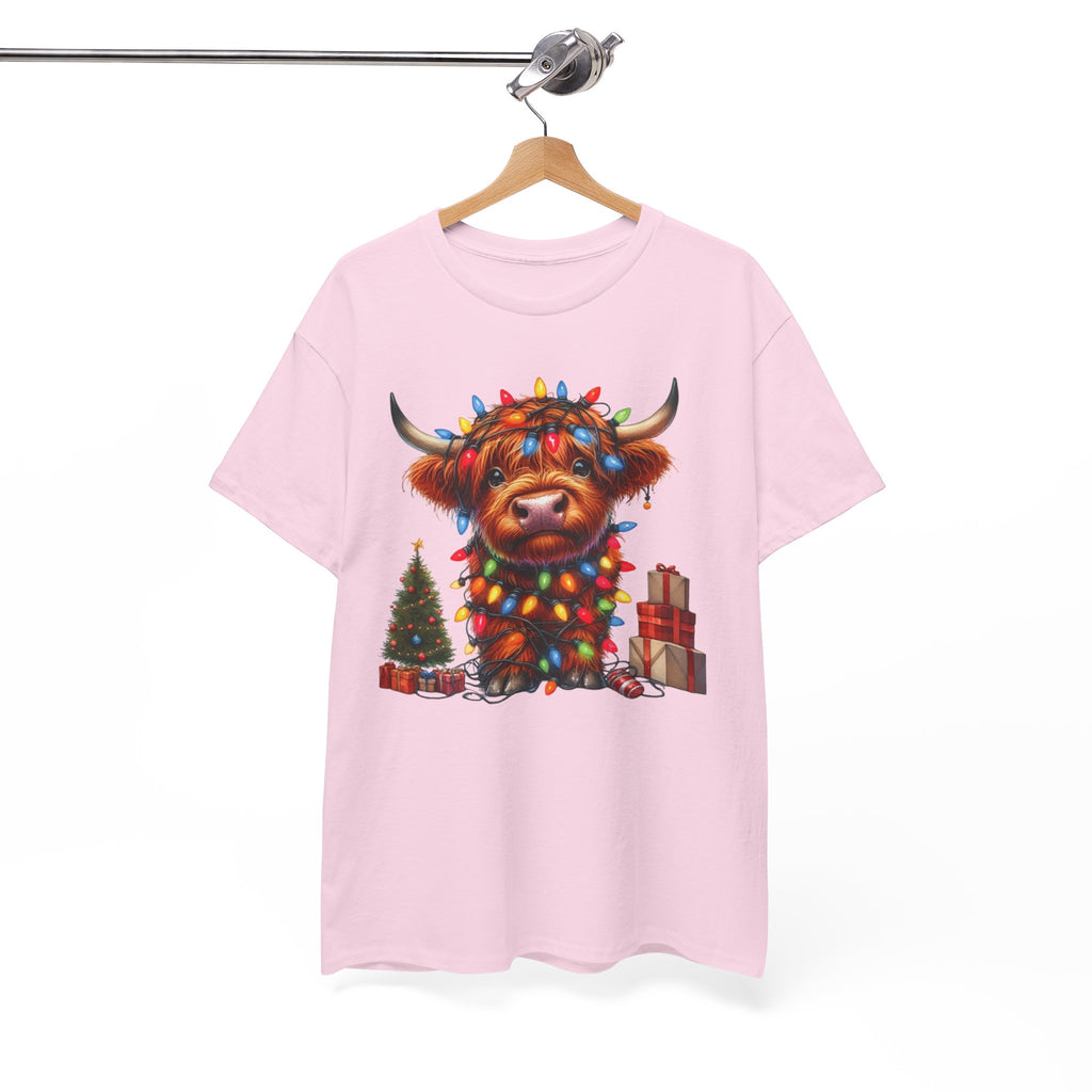 Festive Highland Cow Heavy Cotton Tee - Holiday Cheer