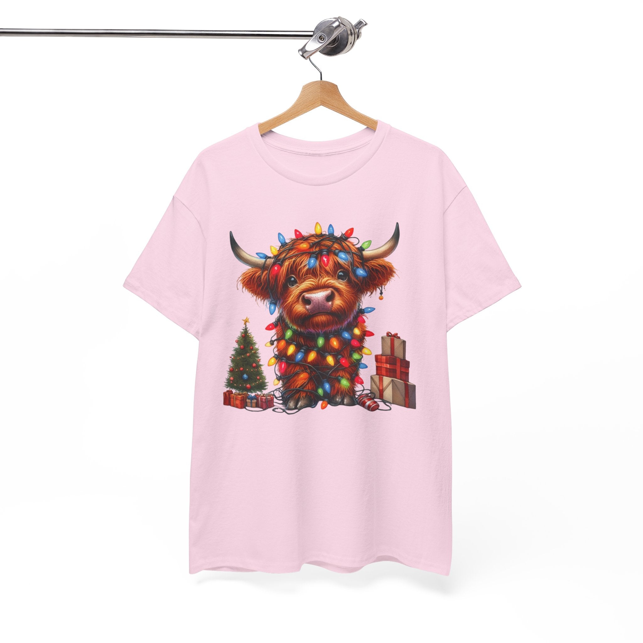 Festive Highland Cow Heavy Cotton Tee - Holiday Cheer