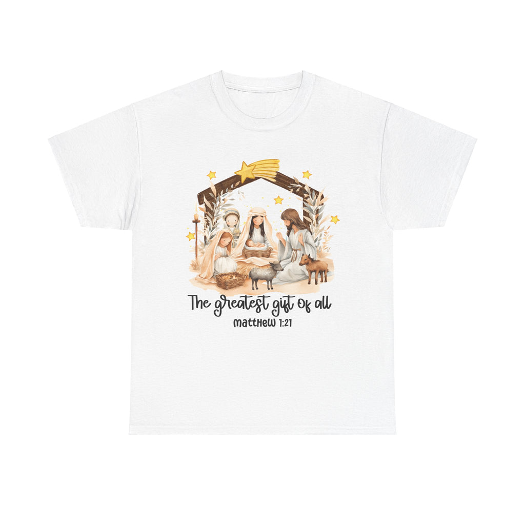 The Greatest Gift of All Heavy Cotton Tee - Christmas Nativity Design