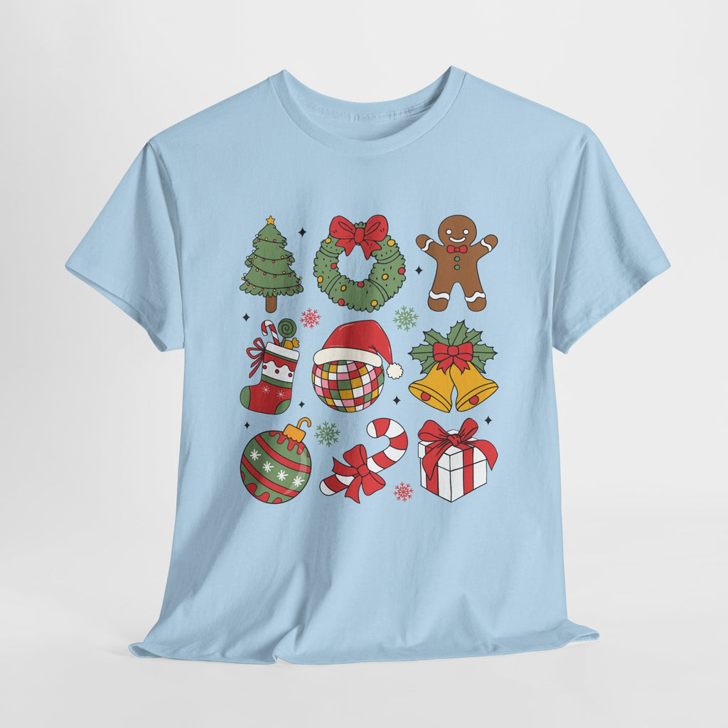 Festive Holiday Heavy Cotton Tee - Christmas Cheer Design
