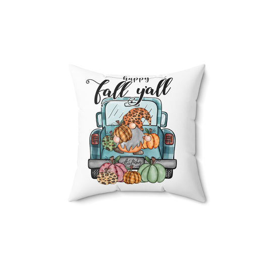 Fall Y'all Truck Pillow — Cute Gnome & Pumpkins Autumn Throw Pillow