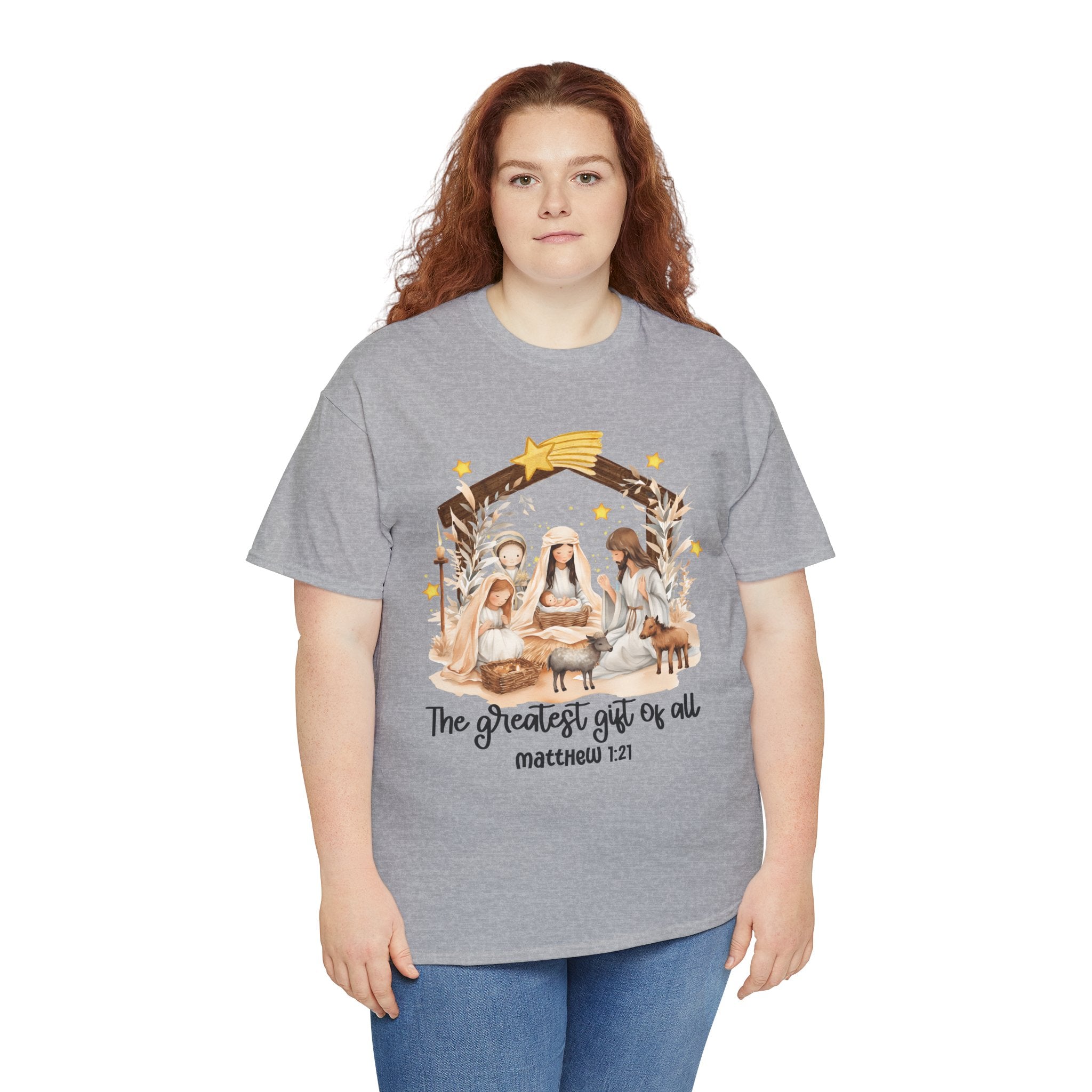 The Greatest Gift of All Heavy Cotton Tee - Christmas Nativity Design