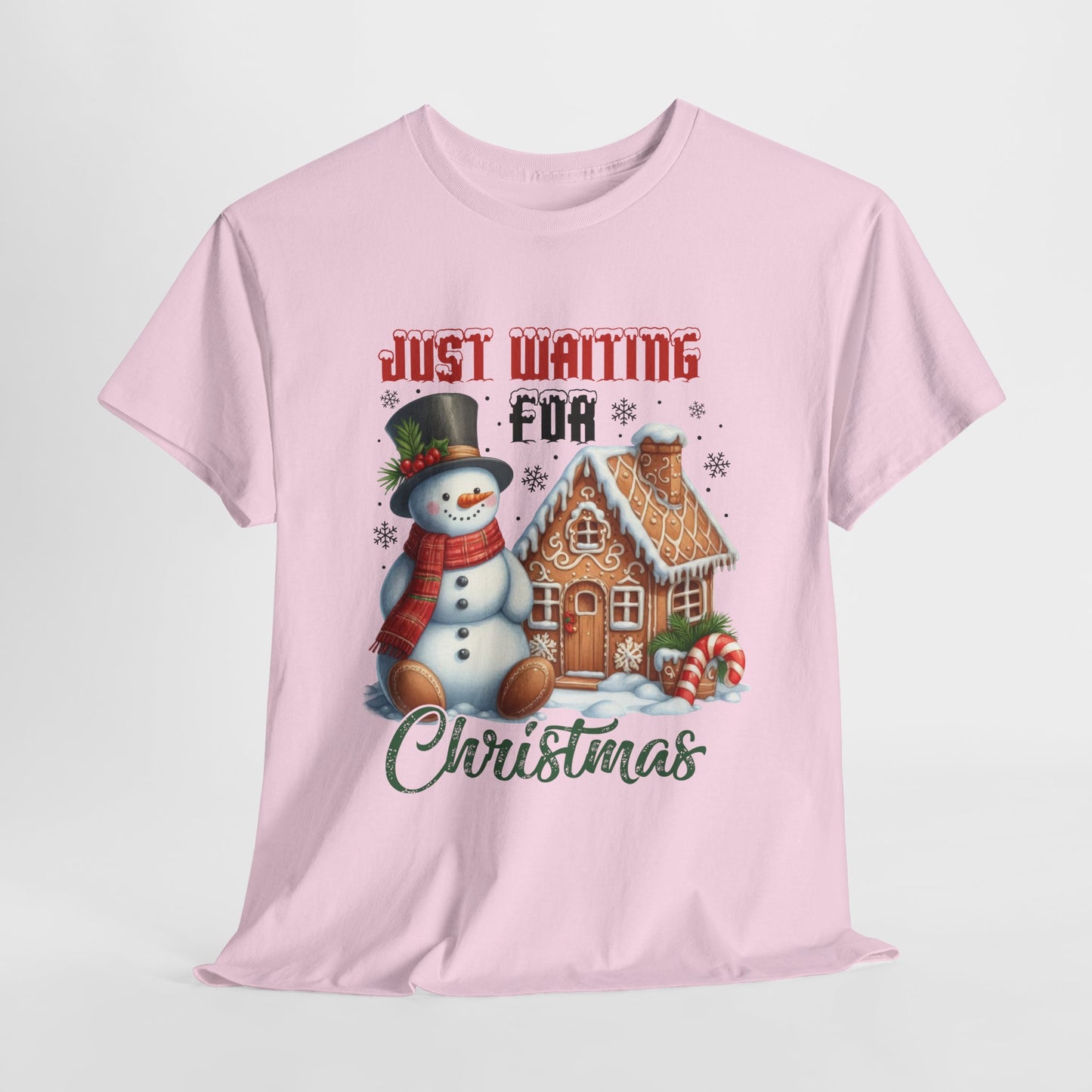Christmas Snowman Heavy Cotton Tee - 'Just Waiting for Christmas'
