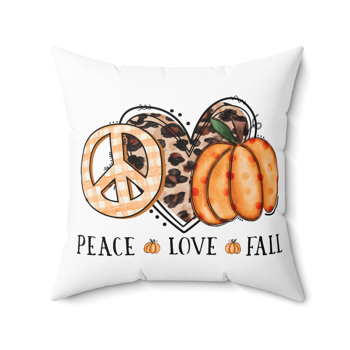 Peace Love Fall Pumpkin Leopard Accent Pillow — Autumn Decorative Throw Pillow