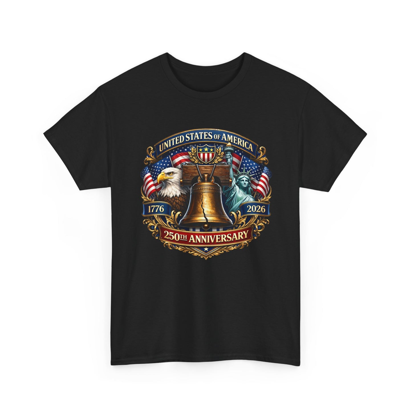 Liberty 250th Anniversary T-Shirt — USA Eagle, Liberty Bell & Statue of Liberty Graphic