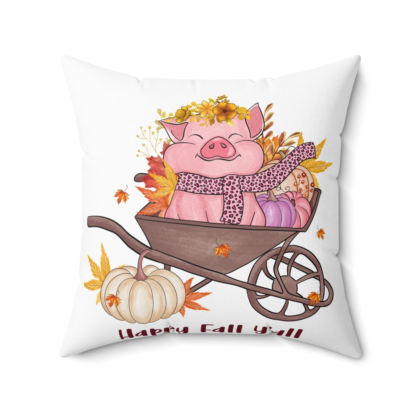Autumn Pig Wheelbarrow Pillow – Happy Fall Farmhouse Throw Pillow
