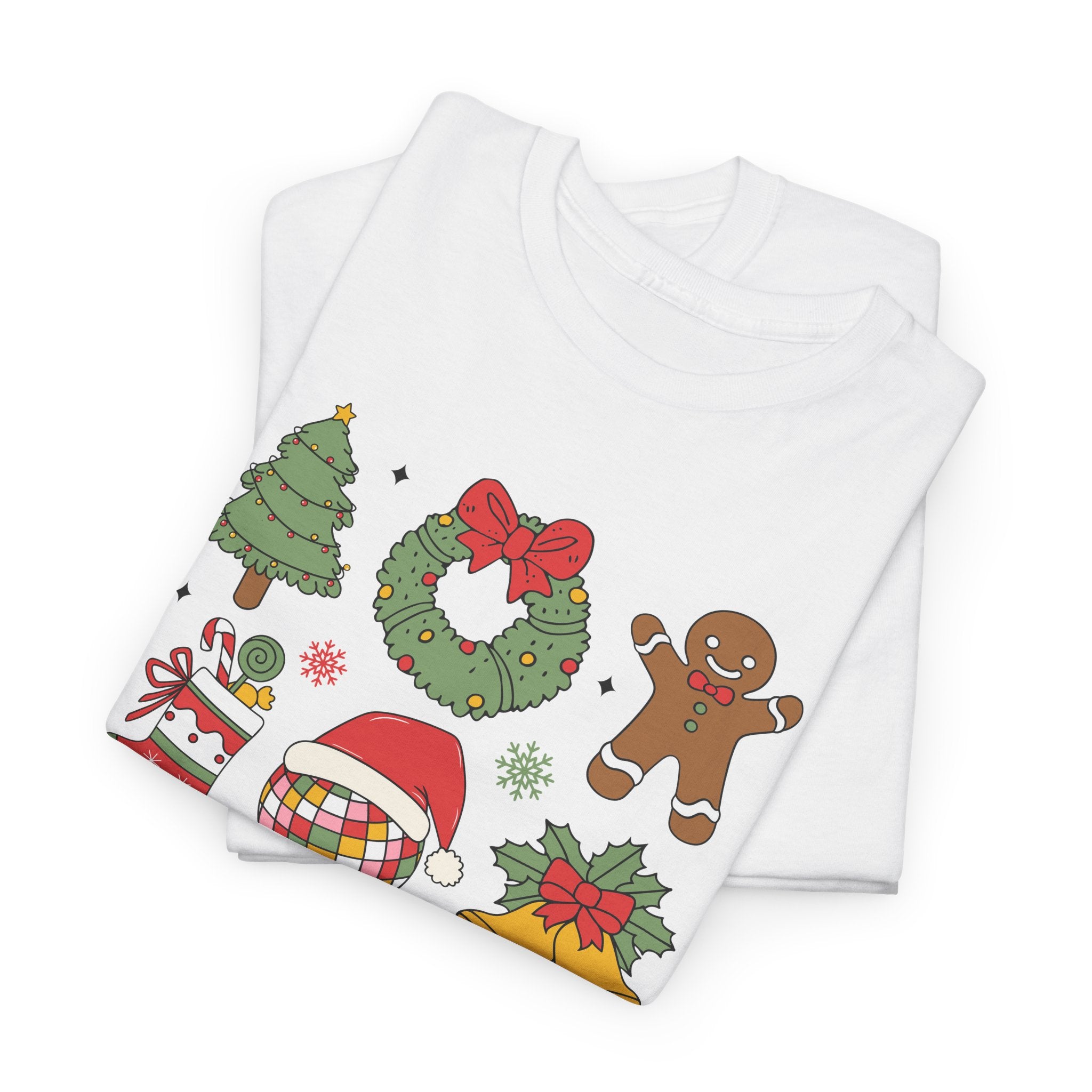 Festive Holiday Heavy Cotton Tee - Christmas Cheer Design