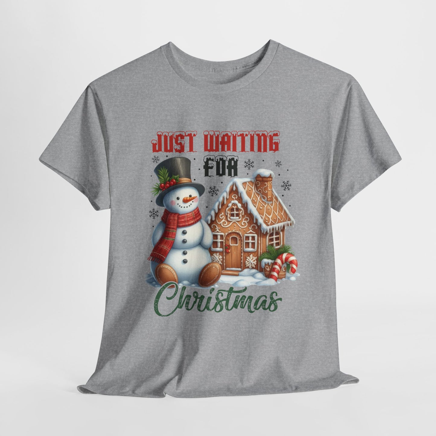 Christmas Snowman Heavy Cotton Tee - 'Just Waiting for Christmas'