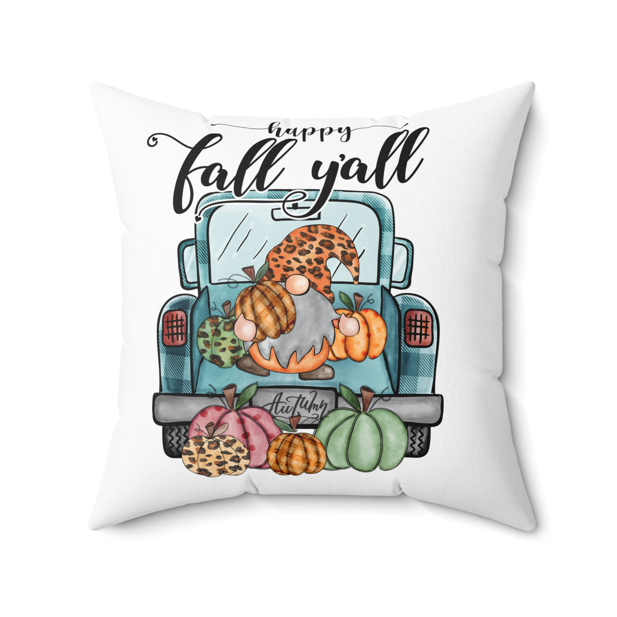 Fall Y'all Truck Pillow — Cute Gnome & Pumpkins Autumn Throw Pillow