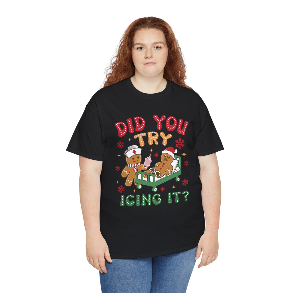 Playful Holiday Heavy Cotton Tee - 'Did You Try Icing It?'