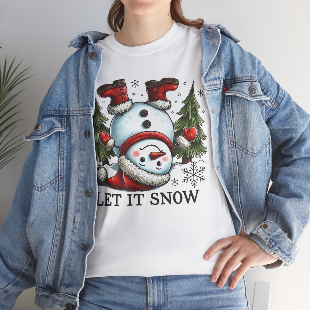 Let It Snow Heavy Cotton Tee - Festive Winter Apparel