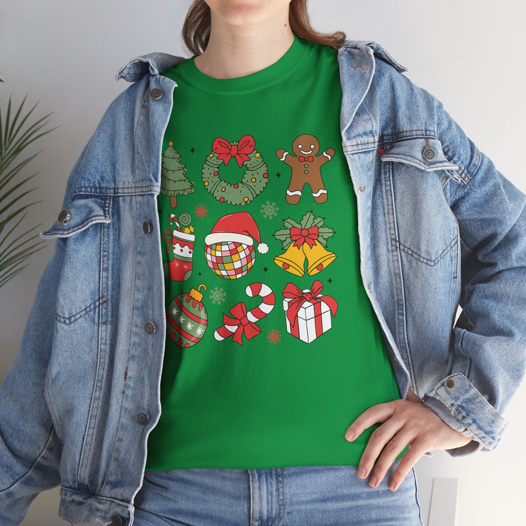 Festive Holiday Heavy Cotton Tee - Christmas Cheer Design
